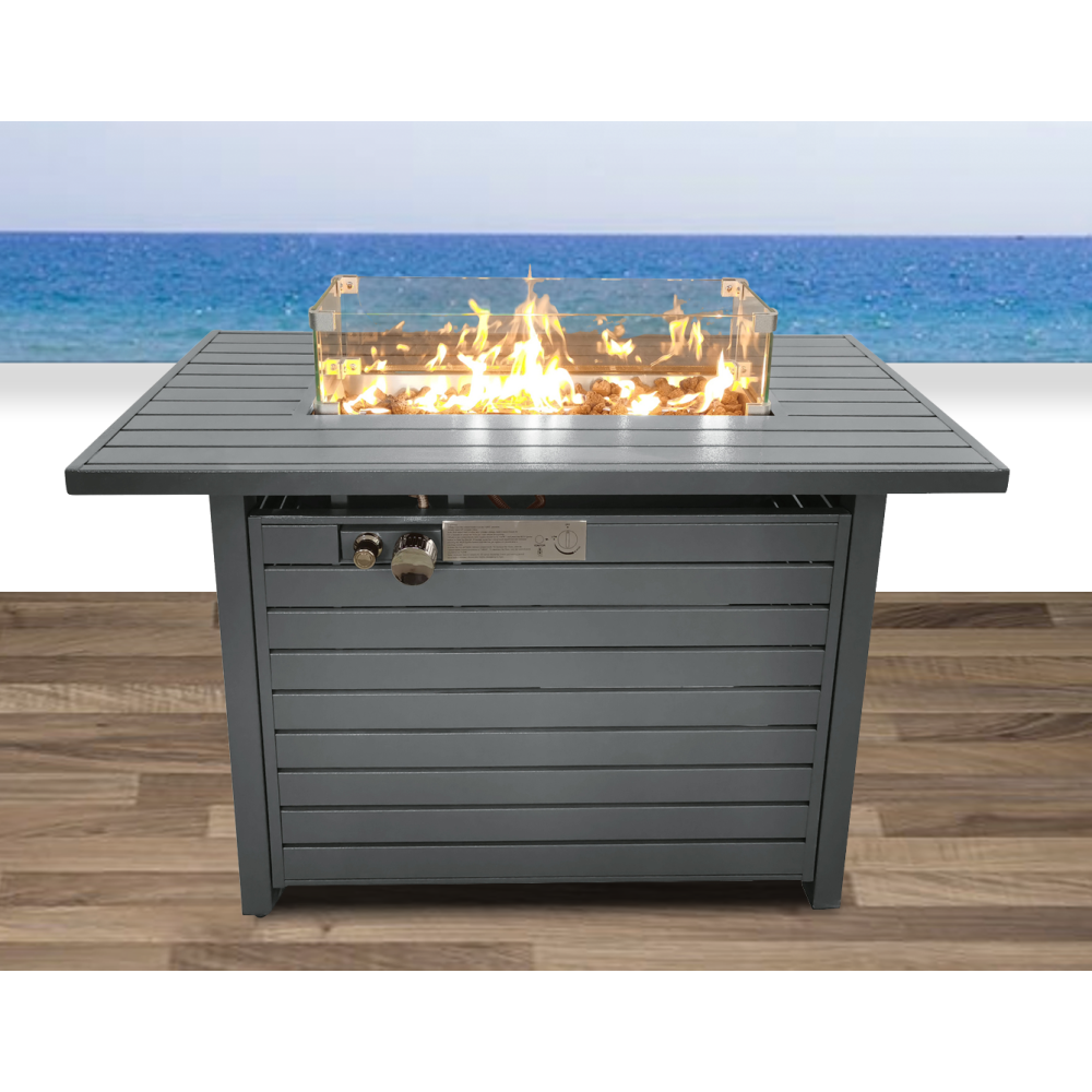 11'' H x 42'' L Steel Propane Outdoor Fire Pit Table with Lid