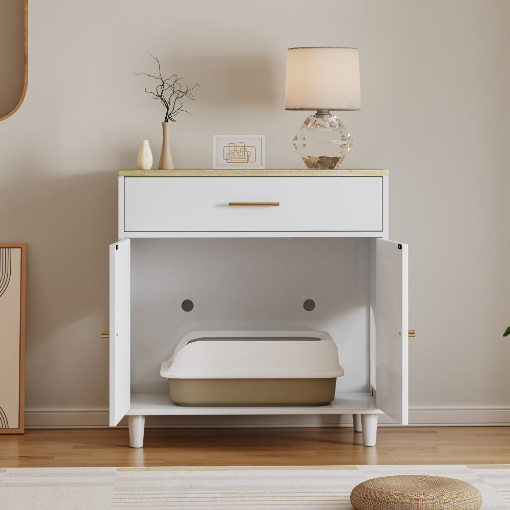 Cat Litter Box Enclosure with Scratch Pad, Hidden Litter Box Furniture, Wooden Pet House Sideboard, Storage Cabinet, Fit Most Cat and Litter Box, for Living Room Office
