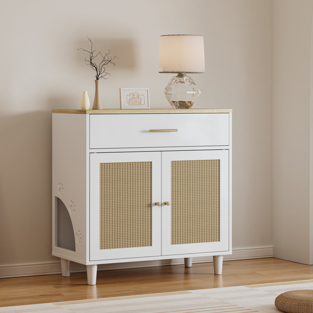 Cat Litter Box Enclosure with Scratch Pad, Hidden Litter Box Furniture, Wooden Pet House Sideboard, Storage Cabinet, Fit Most Cat and Litter Box, for Living Room Office