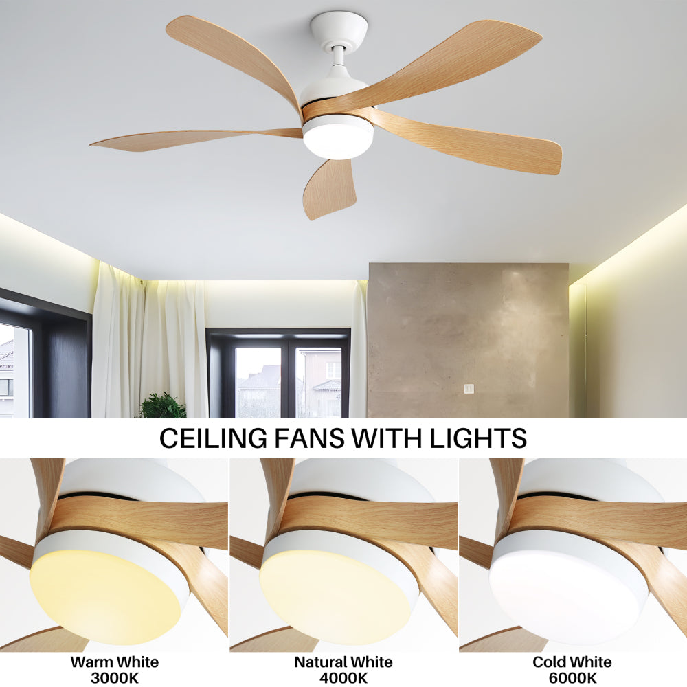 (Same as W882P147262) 52 Inch Modern Ceiling Fan With 3 Color Dimmable Led Light 5 ABS Blades Remote Control Reversible DC Motor