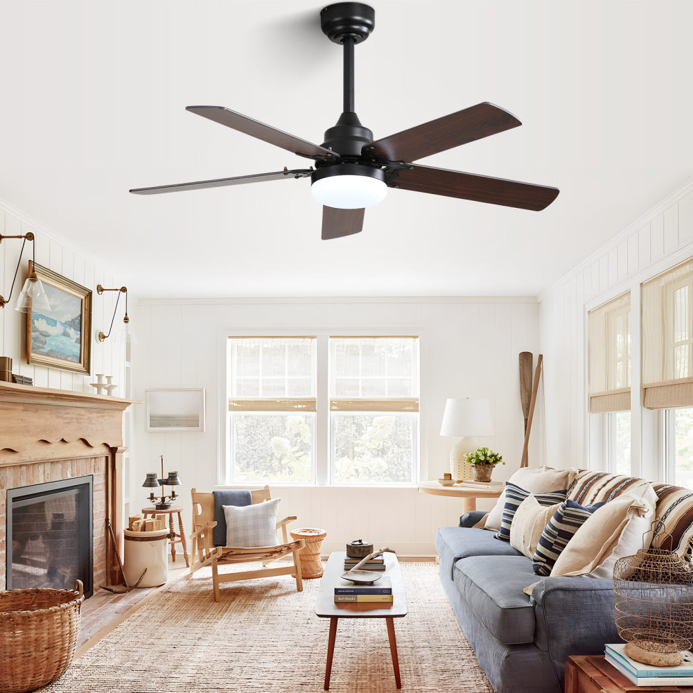 42 Inch Modern Ceiling Fan With LED Light 5 Blades Remote Control Reversible DC Motor Black For Bedroom
