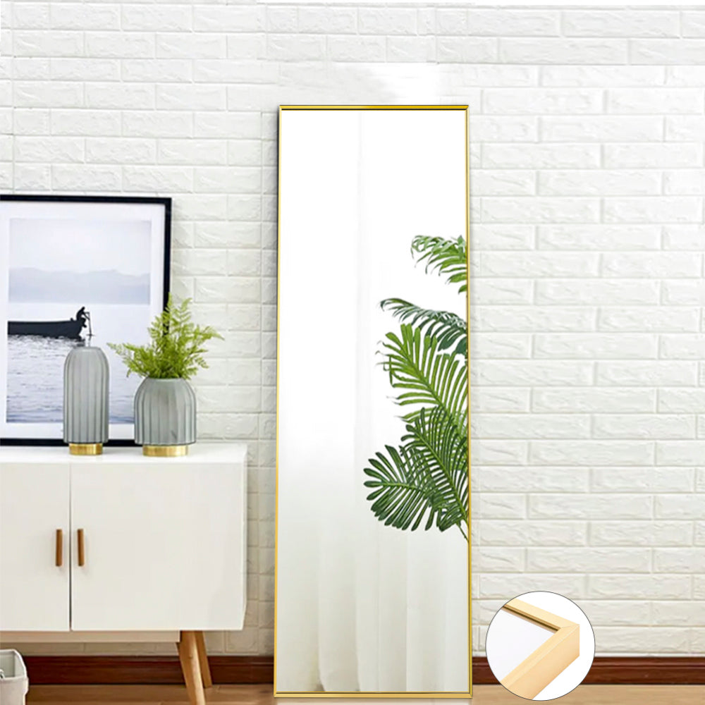 Tempered mirror  59" x 16" Tall Full Length Mirror with Stand, Gold Wall Mounting Full Body Mirror, Metal Frame Full-Length Mirror for Living Room, Bedroom