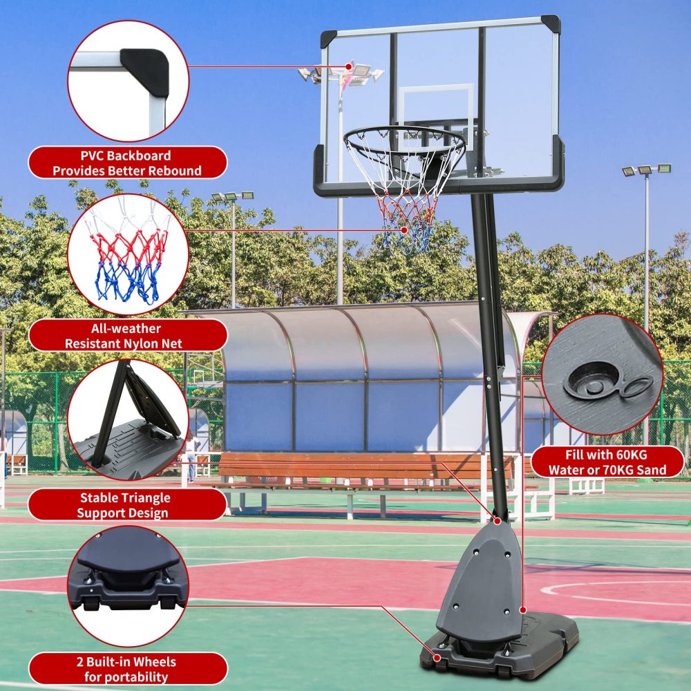 Height Adjustable Basketball Hoop, 7.5 to 10ft Adjustable Basketball Stand with 44 Inch Backboard, Portable Basketball Goal System with Stable Base and Wheels, Use for Outdoor