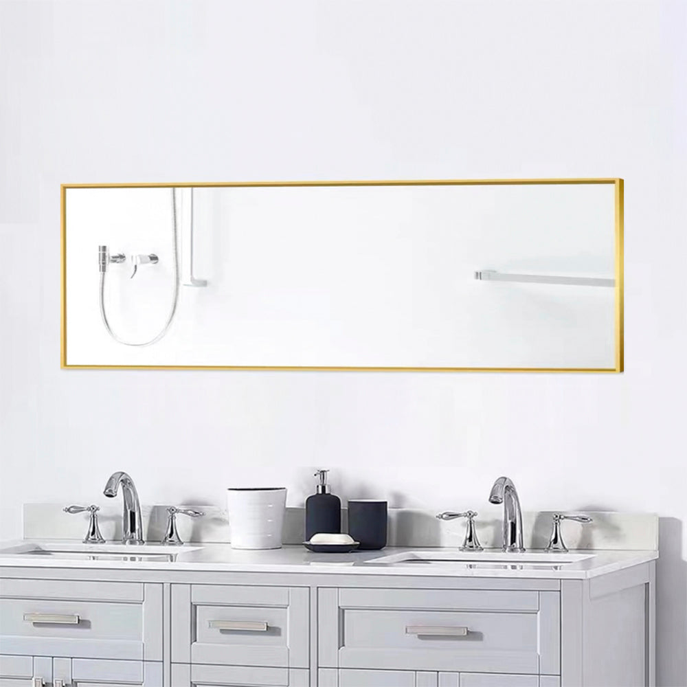 Tempered mirror  59" x 16" Tall Full Length Mirror with Stand, Gold Wall Mounting Full Body Mirror, Metal Frame Full-Length Mirror for Living Room, Bedroom