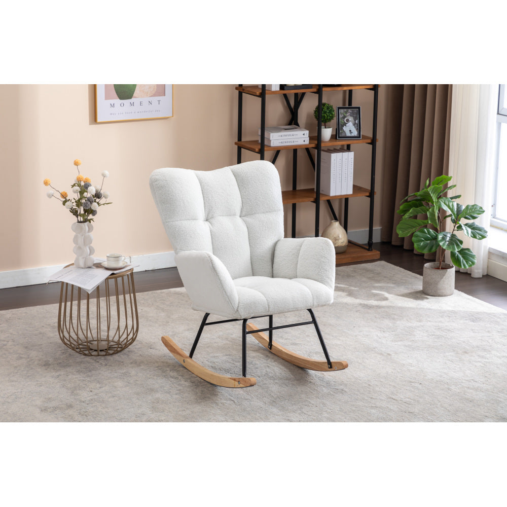 050-Teddy Fabric Rocking Gilder Nursery Chair For Living Room Indoor,Ivory