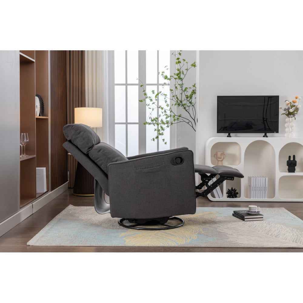 038-Cotton Linen Fabric Swivel Rocking Chair Glider Rocker Recliner Nursery Chair With Adjustable Back And Footrest For Living Room Indoor,Dark Gray
