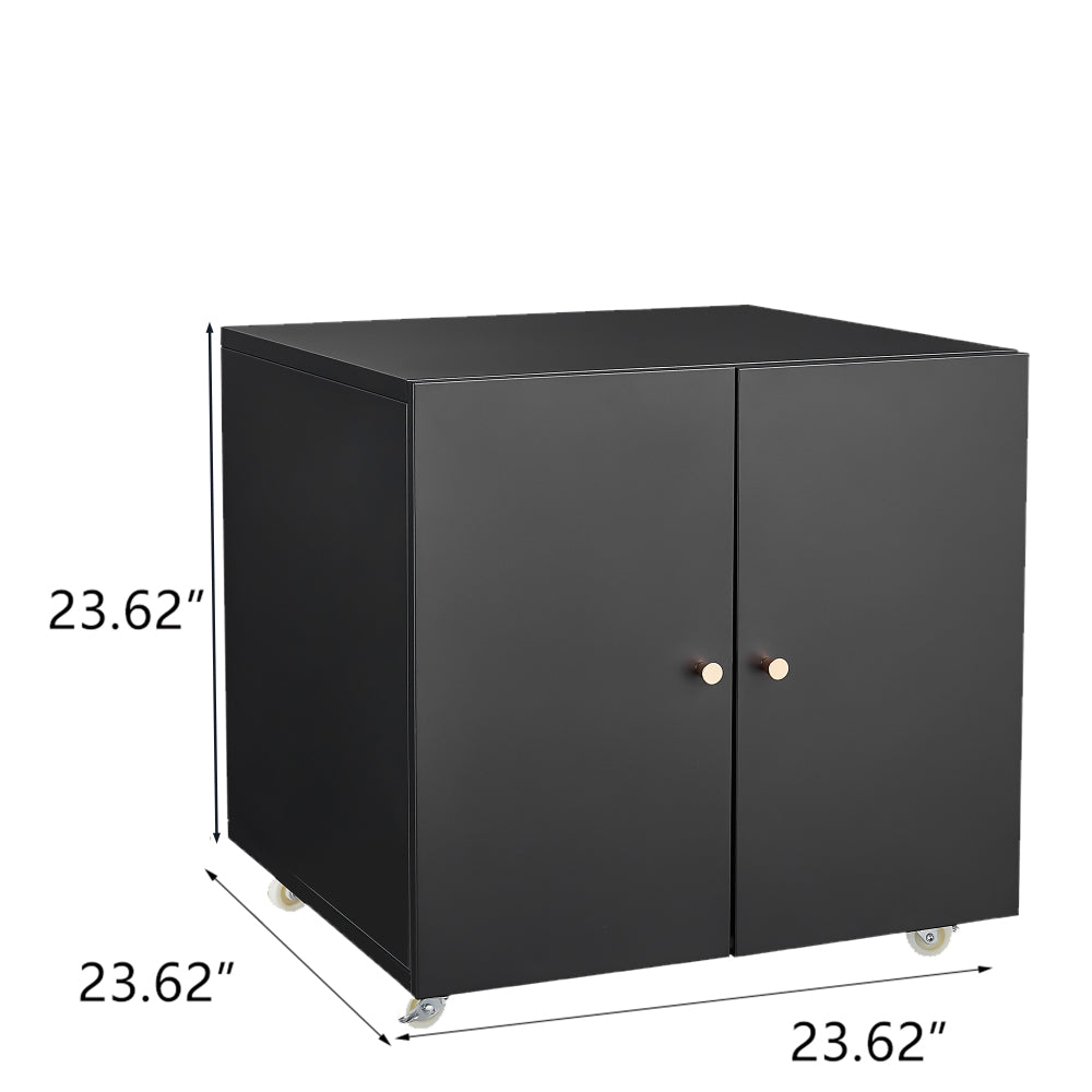 Black Metal Double-Door Printer Cabinet - 360° Lockable Casters, Crafted From Steel, Adjustable Shelves, Waterproof And Not Easy To Wear, Modern Design For Office, Home, Garage.
