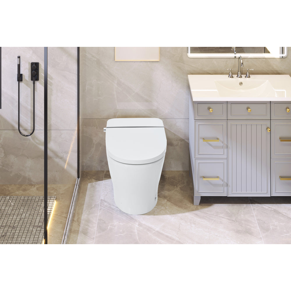 Smart Toilet Bidet Combo with Self-Cleaning Nozzle,Upmarket Compact Dual Flush Toilet 1/1.28 GPF,Tank less toilet with Foot sensor Flush,White Night Light,Knob Control,Power Outage Flushing,Soft Close