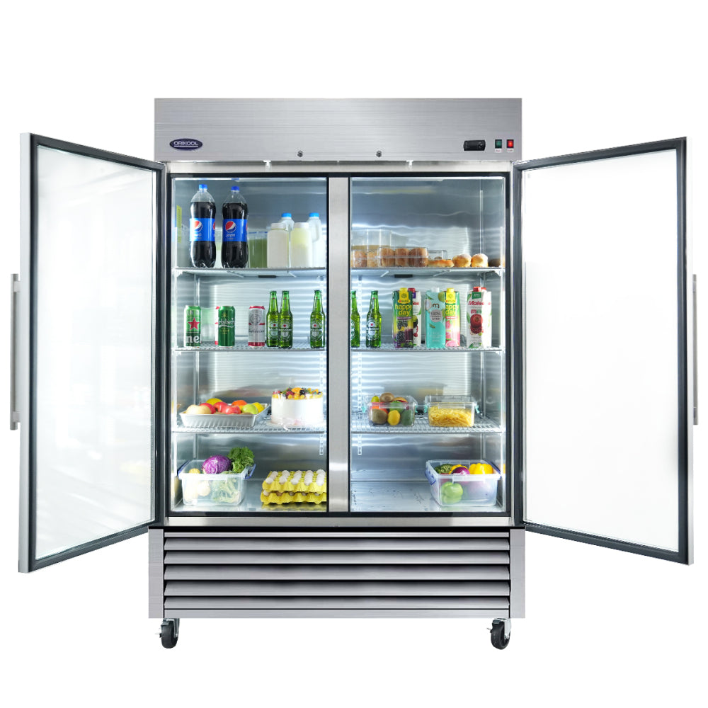 ORIKOOL 54" Commercial Display Refrigerator Swing Glass Door 49 Cu.ft Stainless Steel Reach-in Merchandiser Refrigerators with LED Lighting