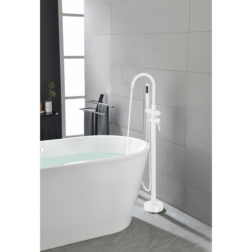 Floor Mount Bathtub Faucet Freestanding Tub Filler Standing High Flow Shower Faucets Shower Mixer Taps Swivel Gooseneck Spout with Cylinder Handheld