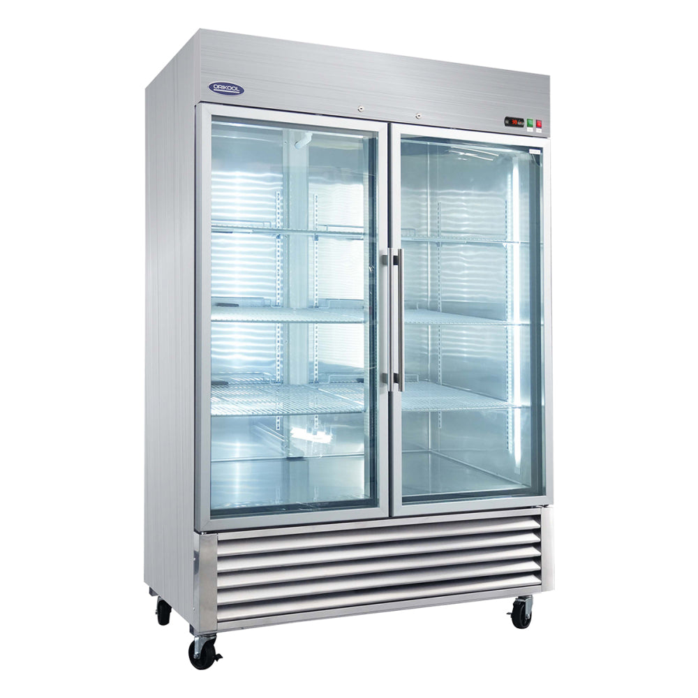 ORIKOOL 54" Commercial Display Refrigerator Swing Glass Door 49 Cu.ft Stainless Steel Reach-in Merchandiser Refrigerators with LED Lighting