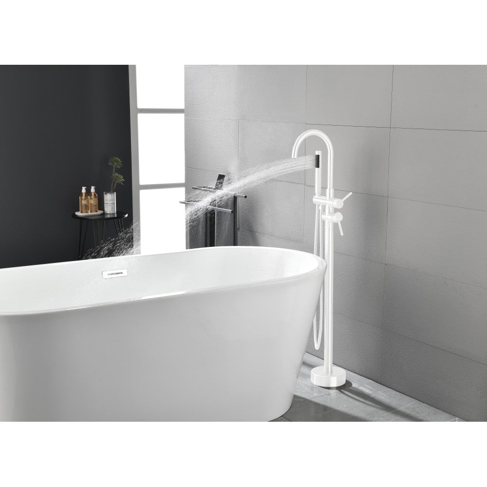 Floor Mount Bathtub Faucet Freestanding Tub Filler Standing High Flow Shower Faucets Shower Mixer Taps Swivel Gooseneck Spout with Cylinder Handheld