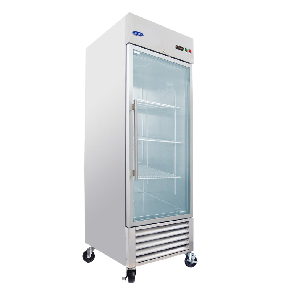 ORIKOOL 27" Commercial Display Refrigerator Swing Glass Door 23 Cu.ft Stainless Steel Reach-in Merchandiser Refrigerators with LED Lighting