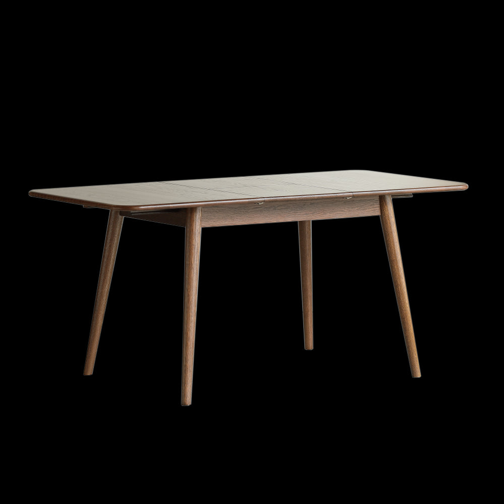 Walnut color solid oak round corner diagonal leg telescopic table 1.2-1.6m, for 6-8 people to meet Dining table wood (Walnut color)