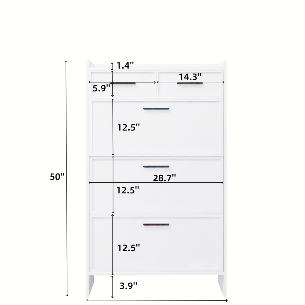 PVC Surface Shaker Shape Door Shoe Rack 3 Doors Shoe Cabinet With 2 Drawers With Open Space for Shoes