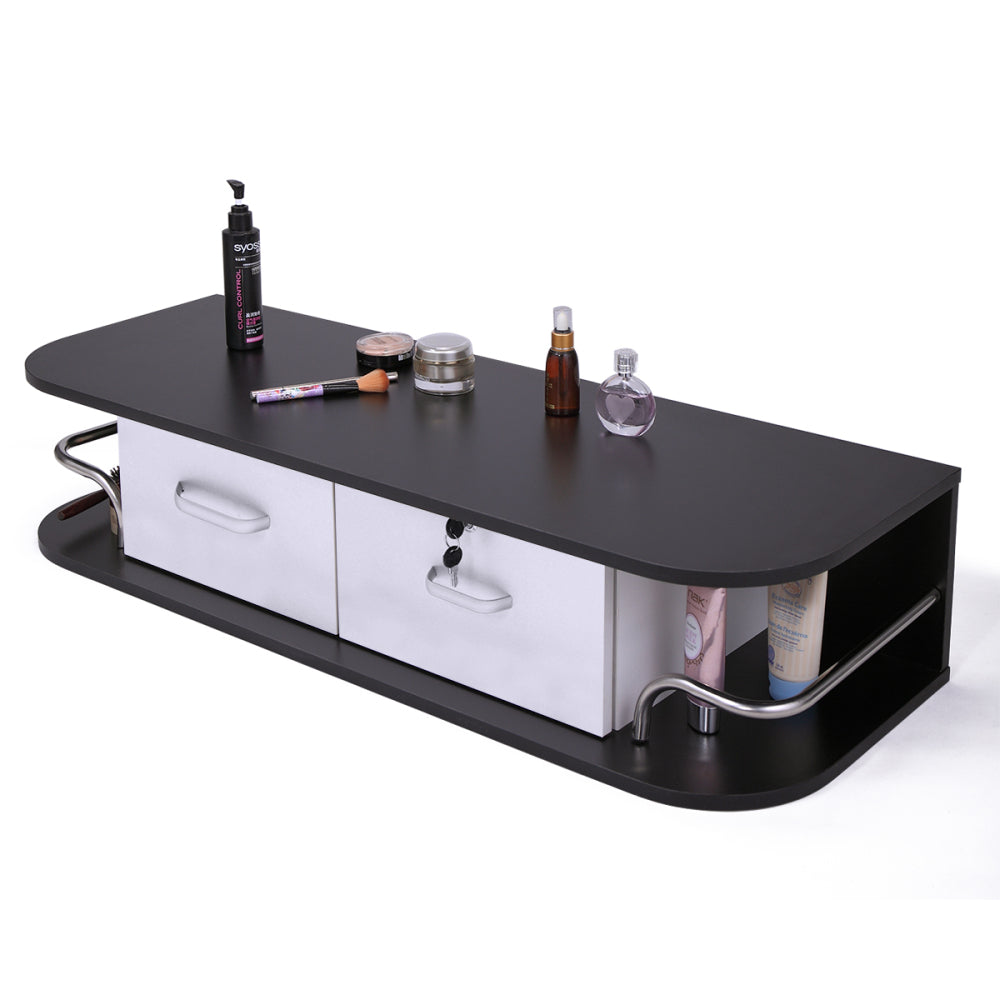 Wall Mounted Barber Station, Beauty Table with Locking Drawer, Beauty Spa Salon Styling Equipment, Black and White