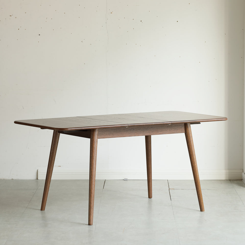 Walnut color solid oak round corner diagonal leg telescopic table 1.2-1.6m, for 6-8 people to meet Dining table wood (Walnut color)