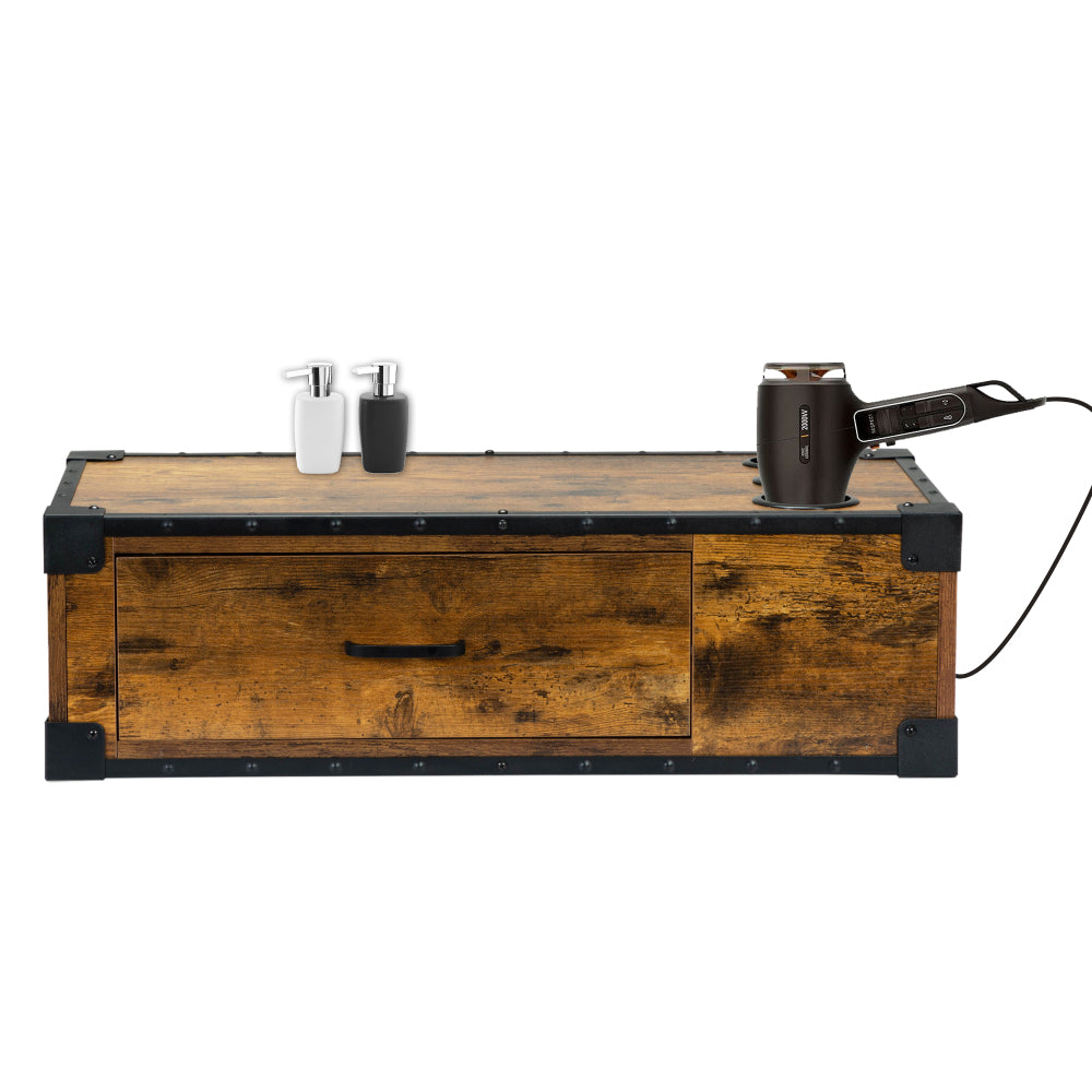 Wall-Mounted Wooden Salon Station, Beauty Styling Table, with 3 Holes for Hair Dryer, Curling Iron