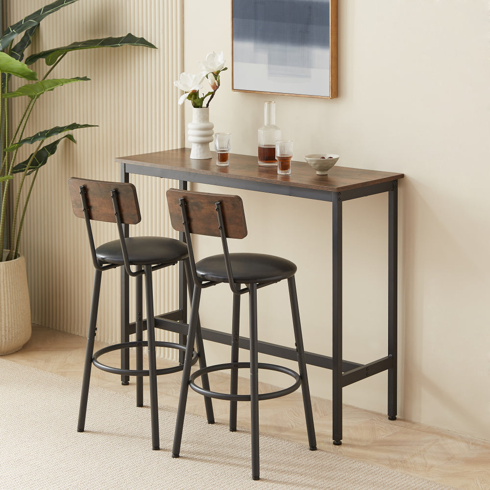 Bar Table Set with 2 Bar stools PU Soft seat with backrest, Grey, 43.31'' L x 15.75'' W x 35.43'' H.