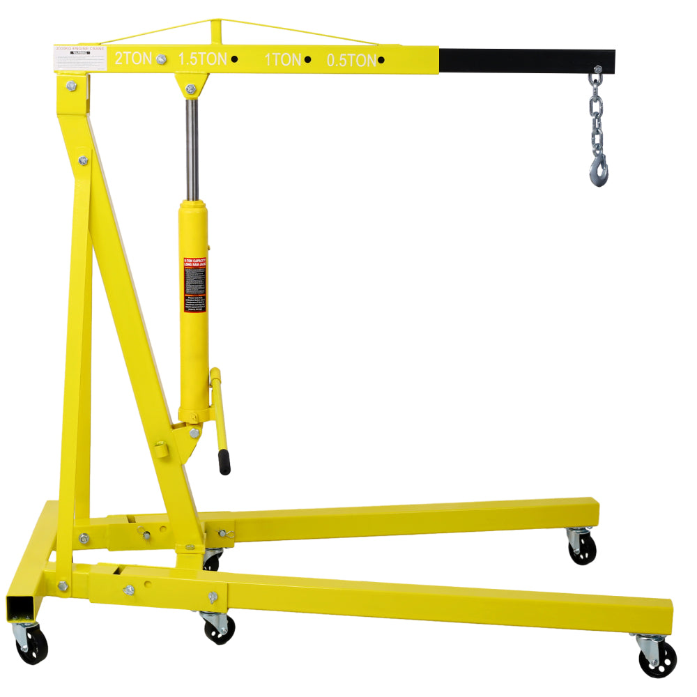 2 Ton Folding Engine Hoist Cherry Picker Shop Crane Hoist Lift, Heavy Duty Steel with 6 Iron Caster Wheels (red)