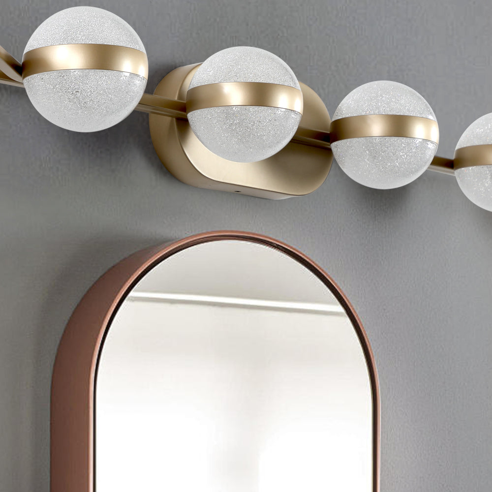 (Same as W1340P143676/L2001-G-6) 43" Gold Minimalist LED Bathroom Vanity Light with Crystal Sand Acrylic Shades, 6-Light Wall Mounted Decorative Lighting Fixture, Suitable for Bathroom Vanity Mirror