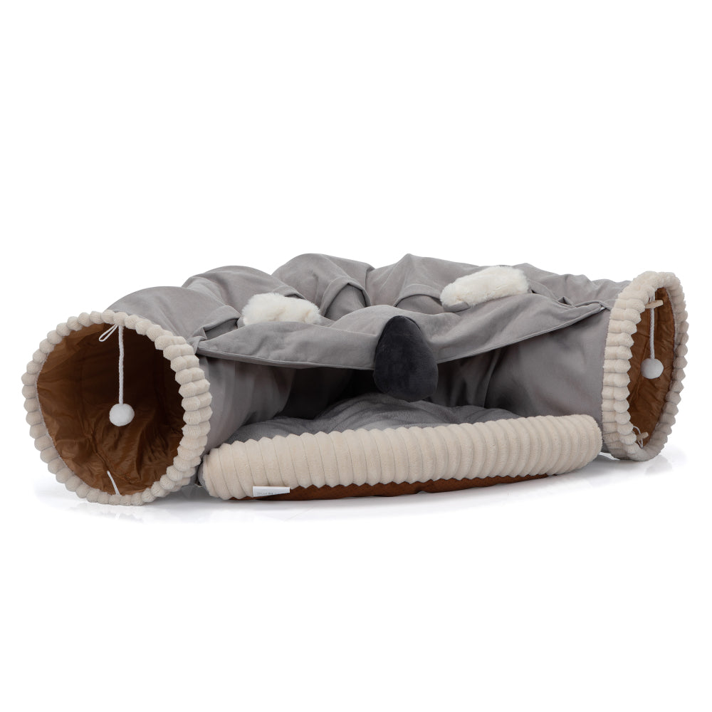 Cat's Telescopic Tunnel Cushioned Bed Pet Nest Teasing Balls Zipper Connection Feline Supplies, Bright Green