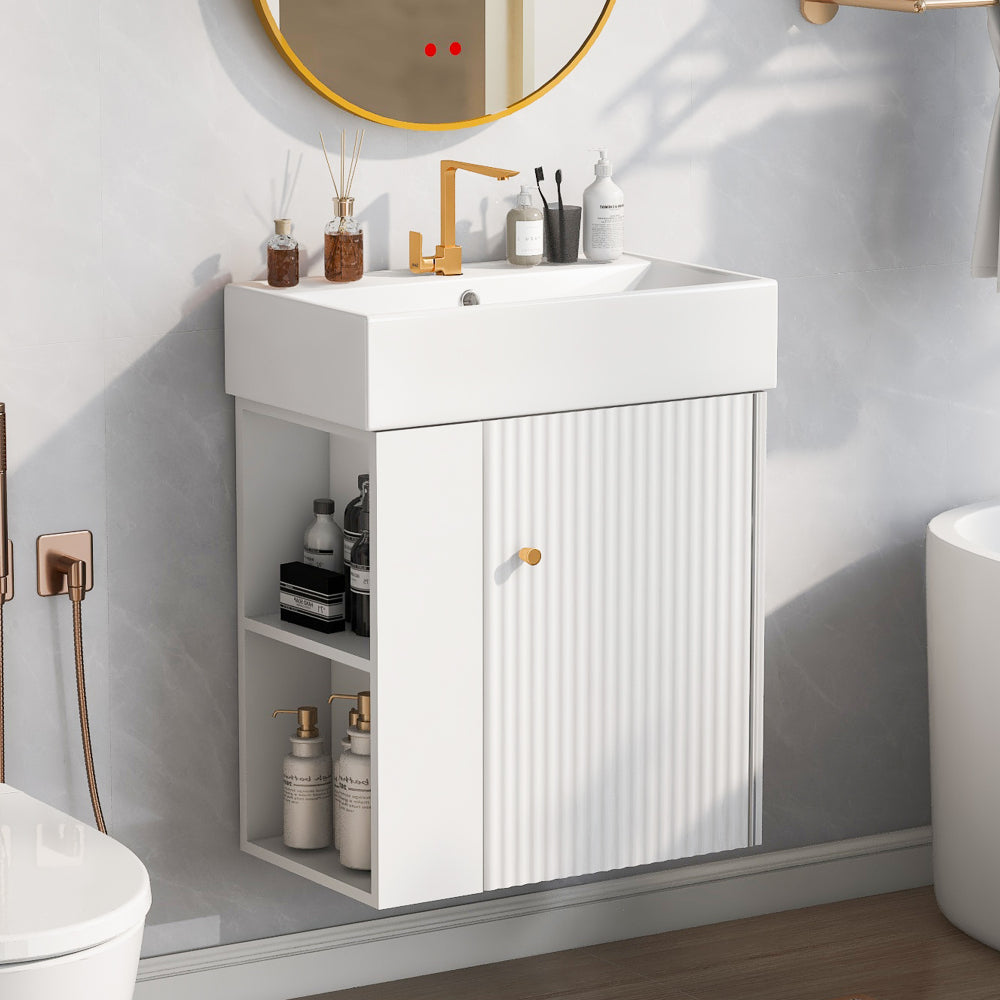 21.6" white Bathroom vanity, Combo Cabinet, Bathroom Storage Cabinet, Single Ceramic Sink, Left side storage