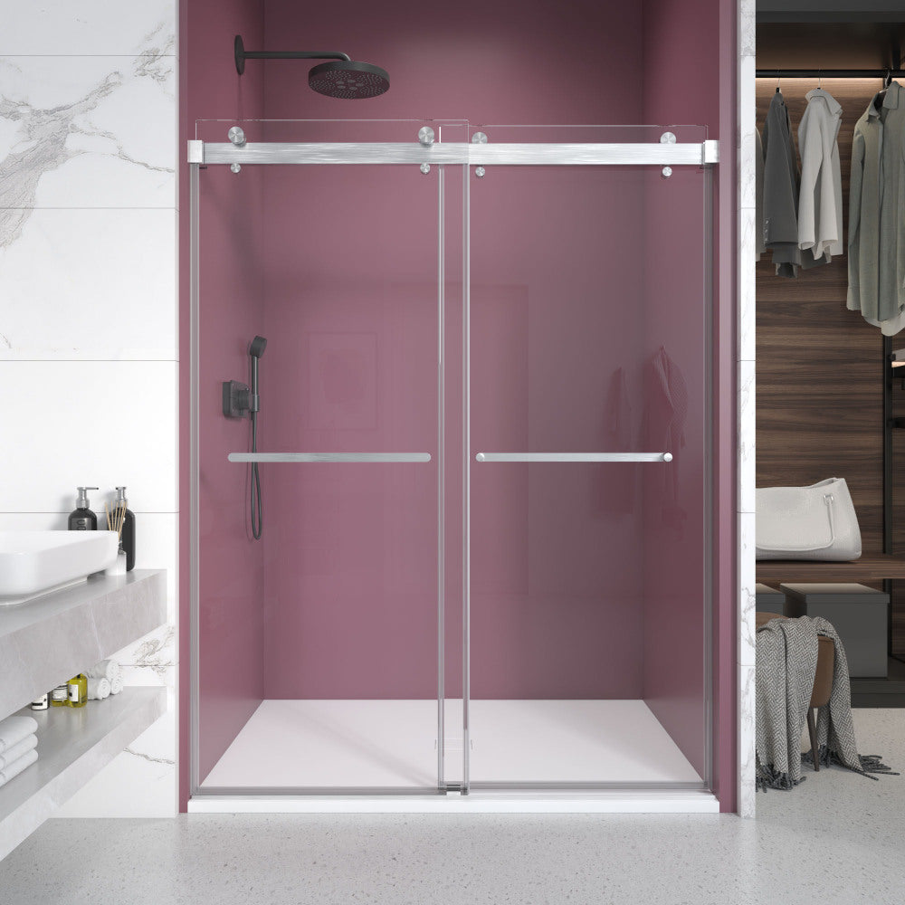 56'' - 60'' W x 76'' H Double Sliding Frameless Shower Door With 3/8 Inch (10mm) Clear Glass in Chrome
