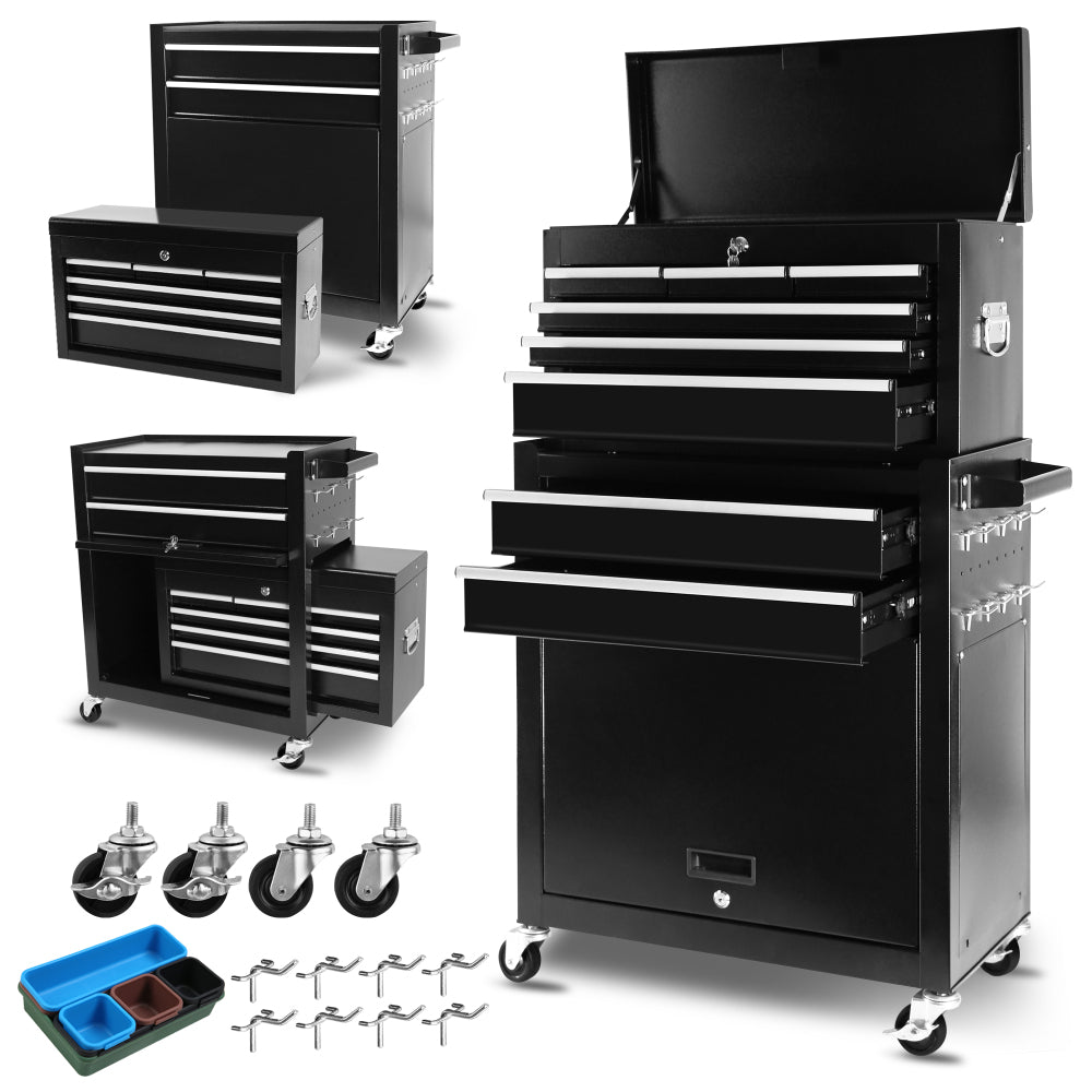 Rolling Tool Chest with Wheels and 8 Drawers, Detachable Large Tool Cabinet with Lock for Garage, Locking Mechanic Tool Cart with Black Liner for Warehouse, Workshop, High Capacity