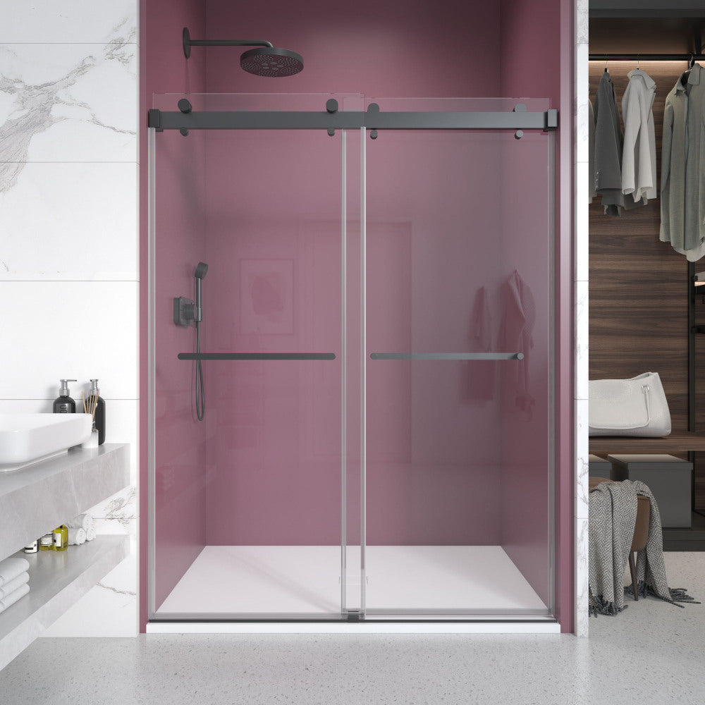 56'' - 60'' W x 76'' H Double Sliding Frameless Shower Door With 3/8 Inch (10mm) Clear Glass in Chrome