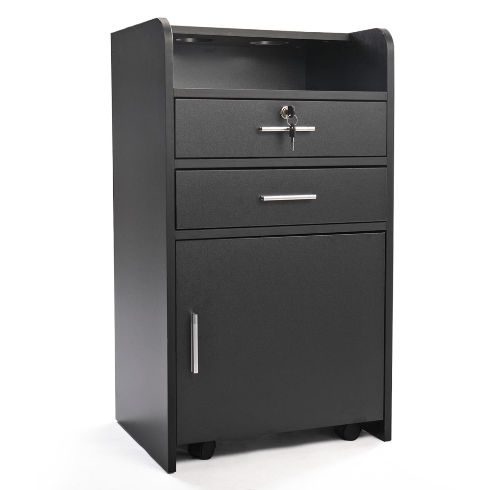 Salon Styling Station with 2 Drawers, 2 Hair Dryer Holders and 1 Cabinet, Black