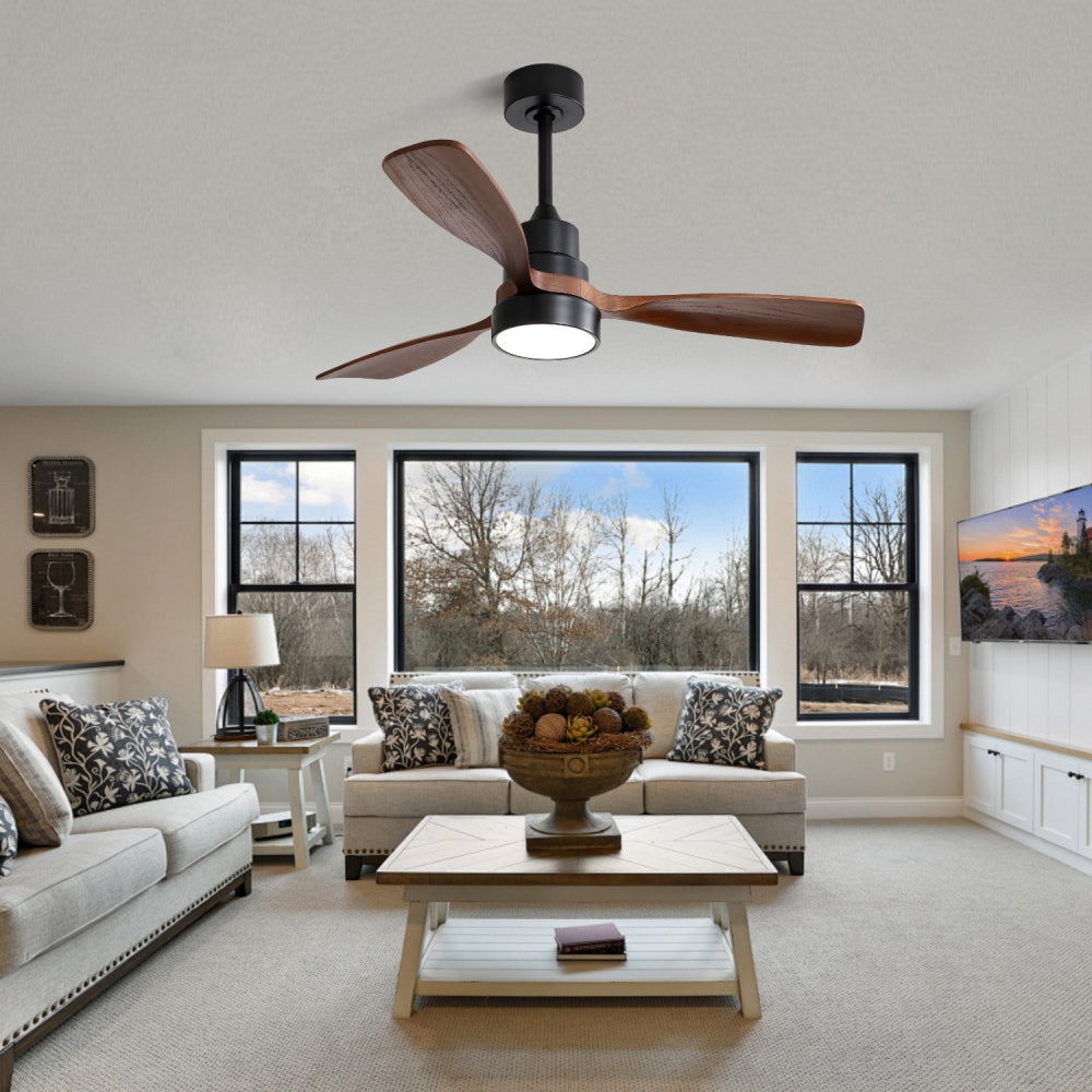 (Same as W882P186029) 48 Inch Wood Ceiling Fan With 3 Solid Wood Blades Remote Control Reversible DC Motor For Living Room