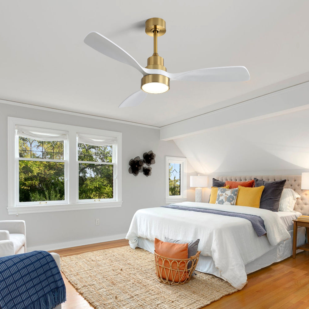 (Same as W882P195902) 48 Inch Wood Ceiling Fan With 3 Solid Wood Blades Remote Control Reversible DC Motor For Living Room
