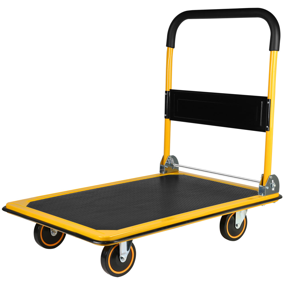 Foldable Push Cart Dolly - 660 Lb. Capacity Heavy Duty Moving Platform Hand Truck - Folding & Rolling White & Orange Flatbed Carts