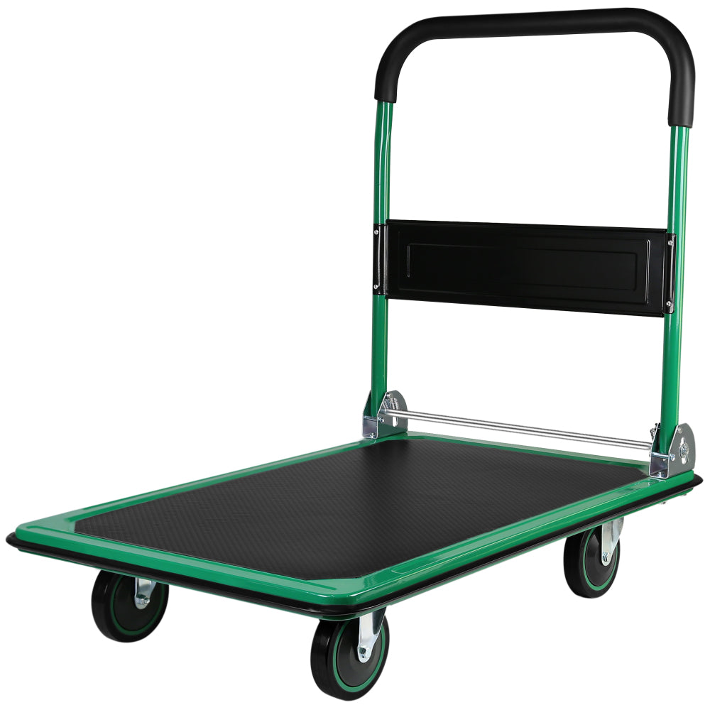 Foldable Push Cart Dolly - 660 Lb. Capacity Heavy Duty Moving Platform Hand Truck - Folding & Rolling White & Orange Flatbed Carts