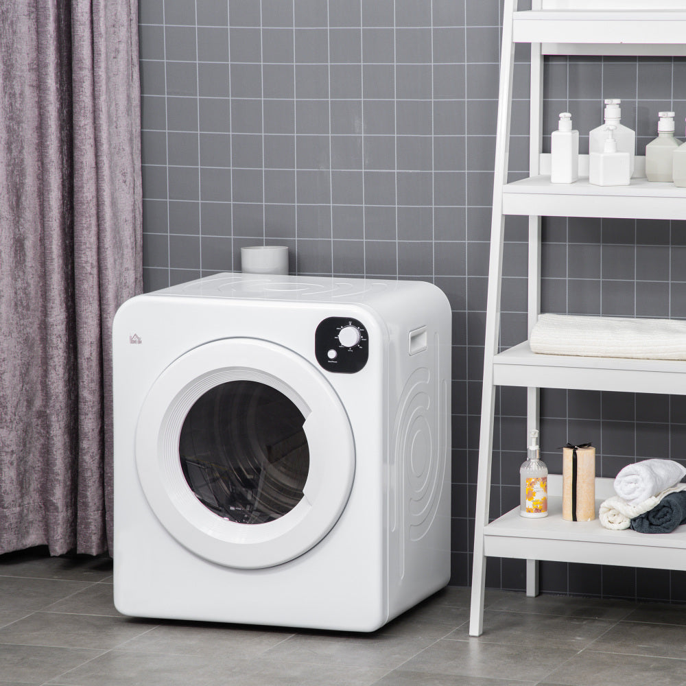 HOMCOM Portable Clothes Dryer, 120V 1300W Compact Laundry Dryer with Intelligent Drying, 3.2 cu.ft Stainless Steel Drum, Front Load Electric Dryer for Apartments, Dorms, RVs, White