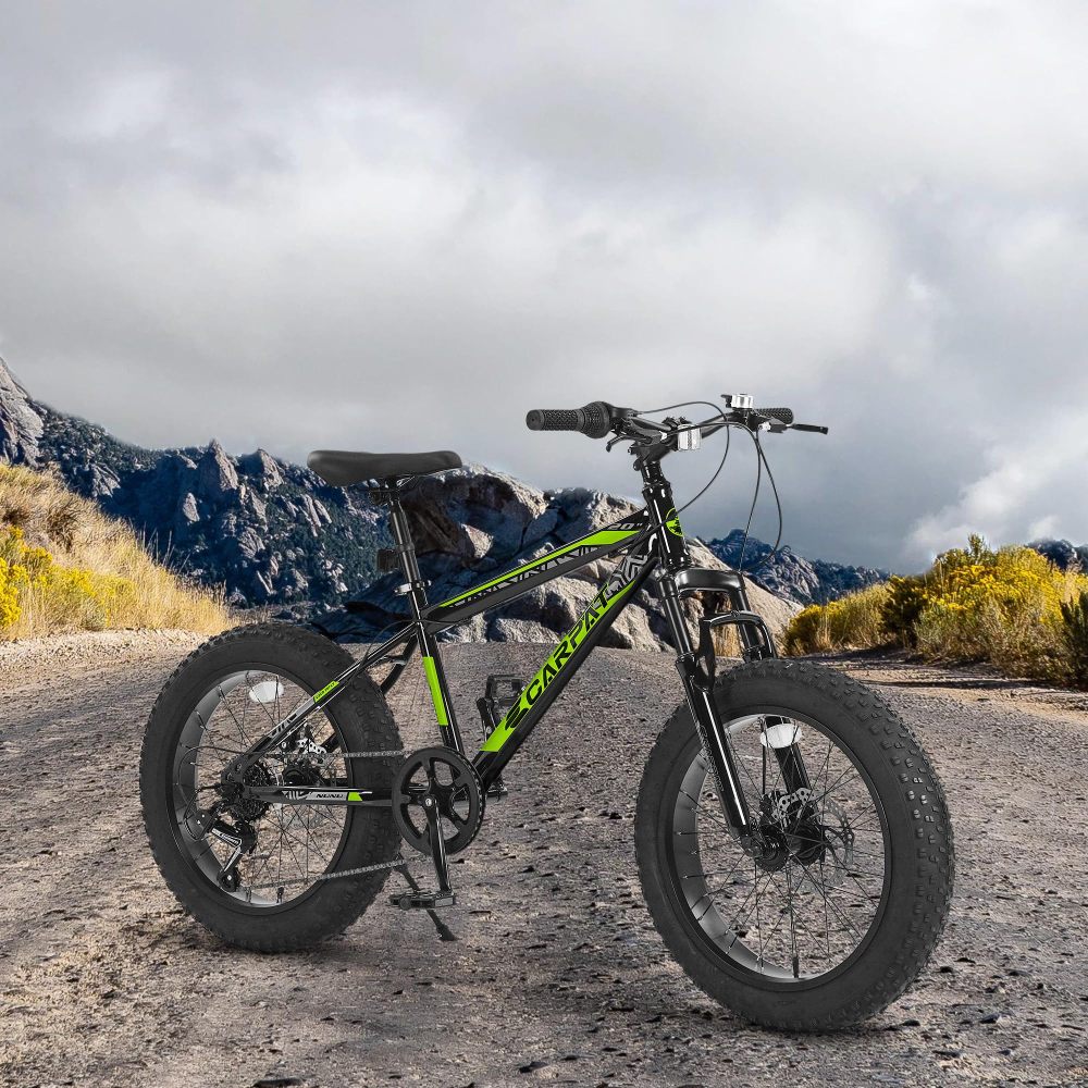 S20109 20 Inch Mountain Bike for Kids and Teenagers, High Carbon Steel Frame, Disc Brakes, Durable Wide Tires, Front Suspension, 7-Speed, Ideal for Snow and Off-Road Riding