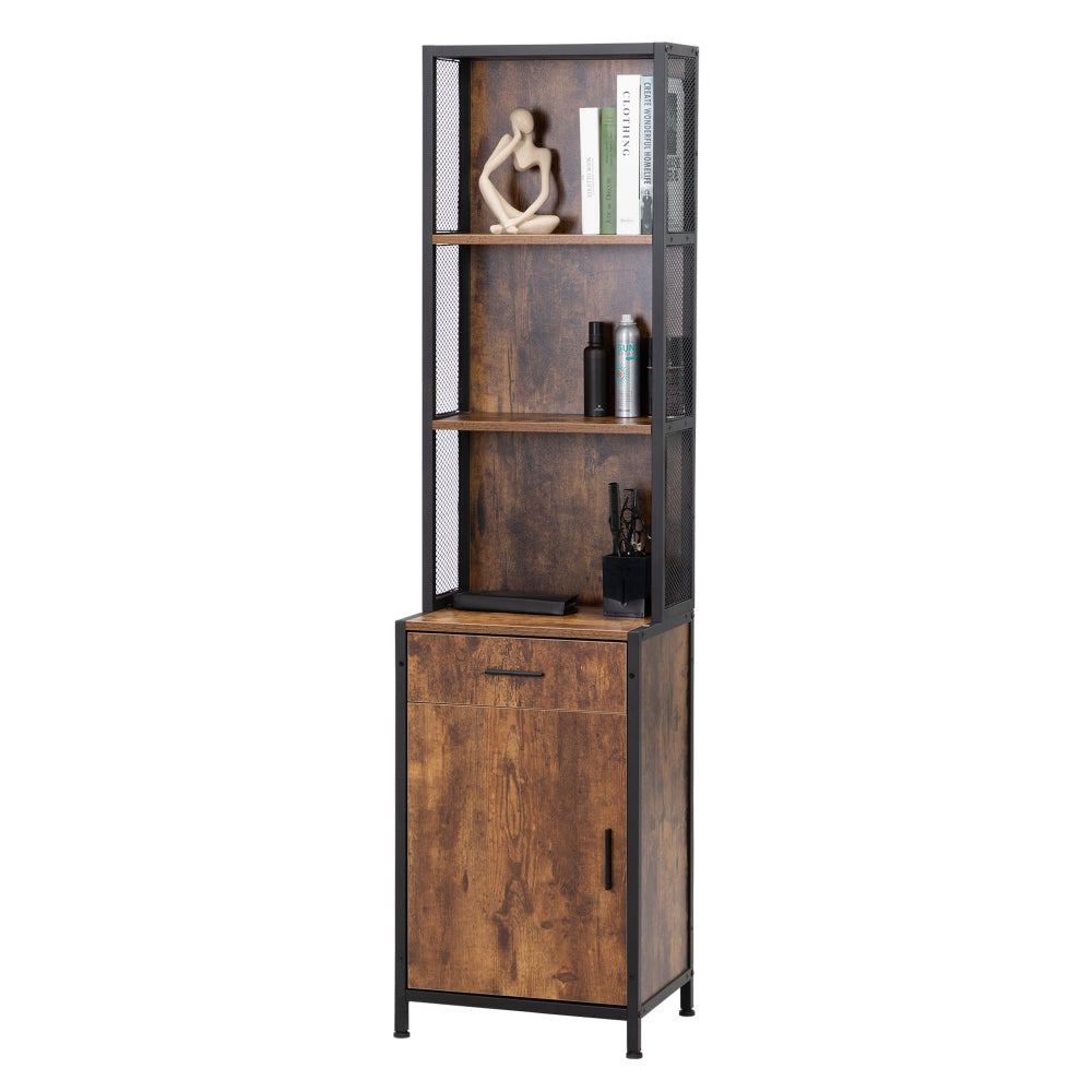 Salon Station for Hair Stylist, Barber Equipment with Drawer, Cabinet and Shelves, Vintage Brown