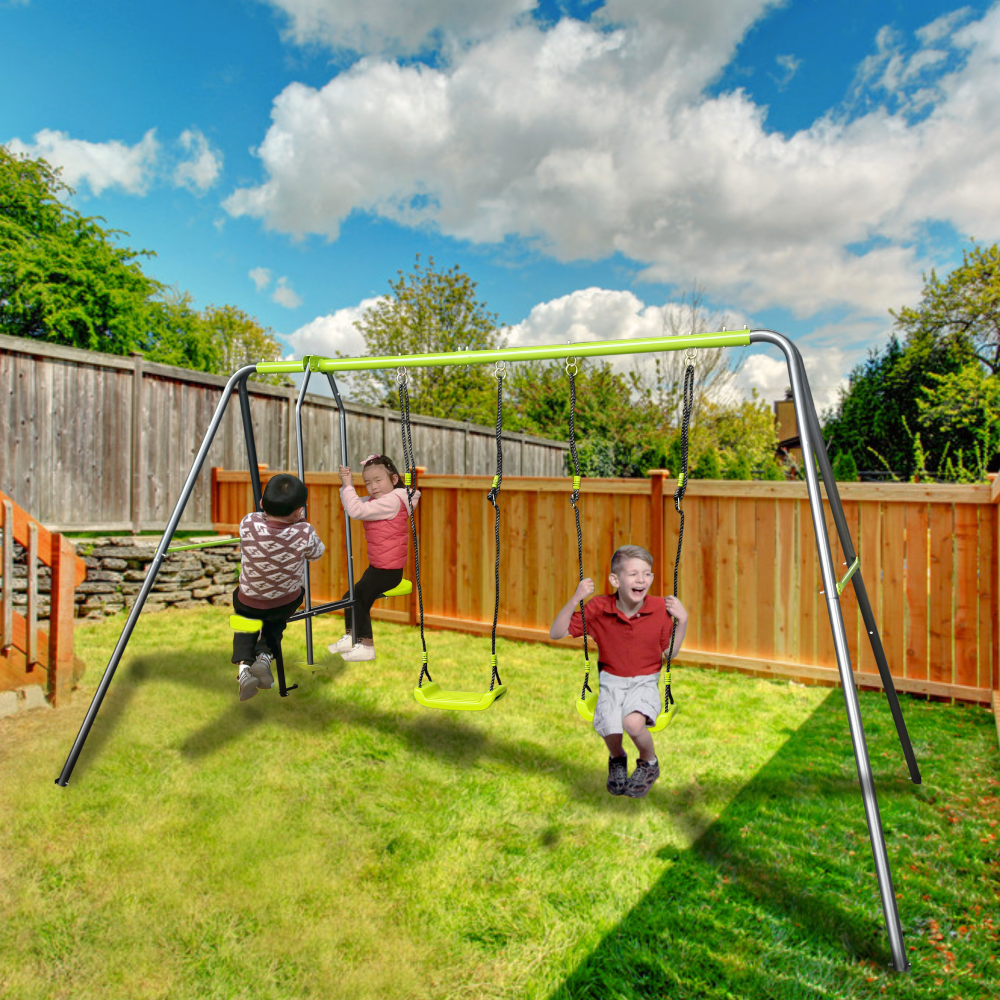 XNS081 lime green interesting swingset with  plastic safe swing set 440lbs for outdoor playground for age 3+ with face to face without tee