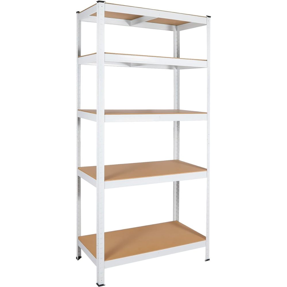 5 Tier Laminated White Metal Shelving Unit Adjustable Garage Storage Utility Rack Heavy Duty Shelves Organization Multipurpose Shelf Warehouse Basement Pantry 29" W x 12" D x 59" H 1Pack