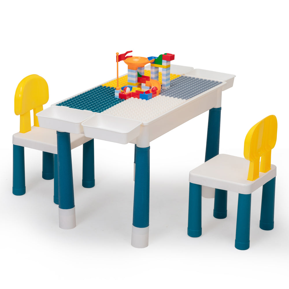 Multi functional rectangular block table - gray yellow (with DIY blocks)
