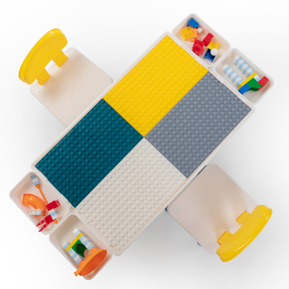 Multi functional rectangular block table - gray yellow (with DIY blocks)