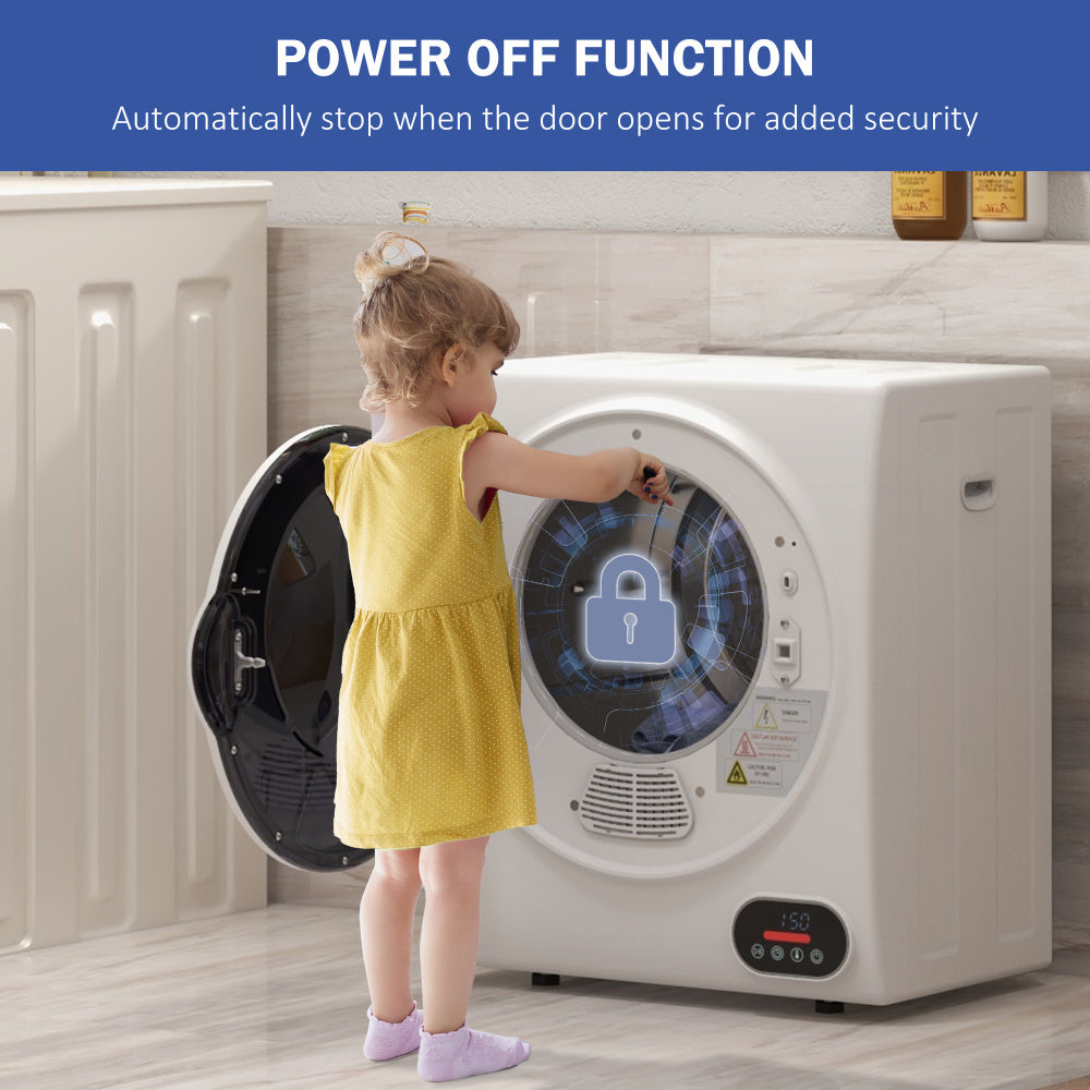 HOMCOM Portable Clothes Dryer, 120V 850W Compact Laundry Dryer with Intelligent Drying, 1.5 cu.ft Stainless Steel Drum, Front Load Electric Dryer for Apartments, Dorms, RVs, White