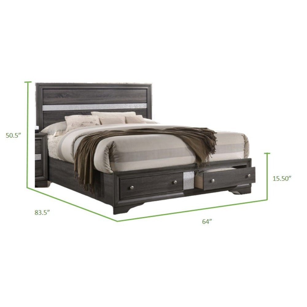 Traditional Queen 4 piece Storage Bedroom Set made with Wood in Gray