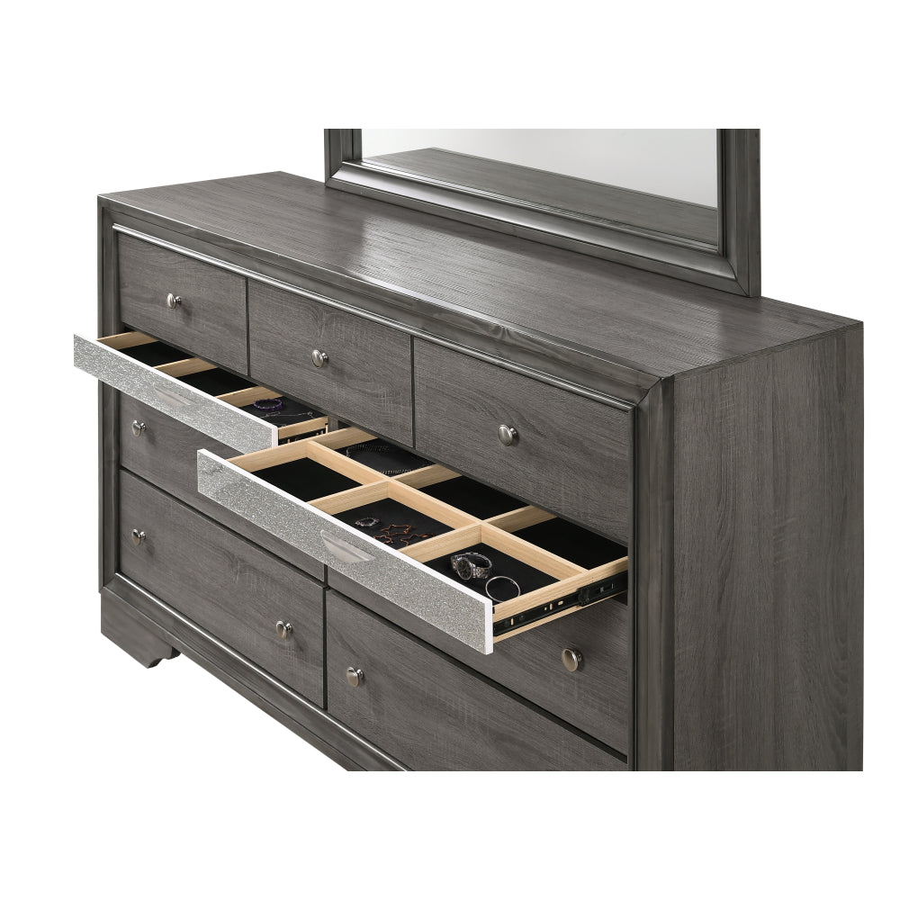 Matrix Traditional 7 Drawer Dresser made with Wood in Gray