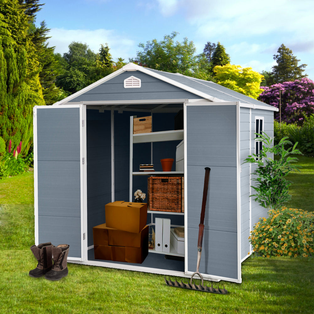 5ft x 3ft Resin Outdoor Storage Shed Plastic Garden Sheds with Floor and Lockable Door for Backyard, Lawn, Grey (W540S00019)