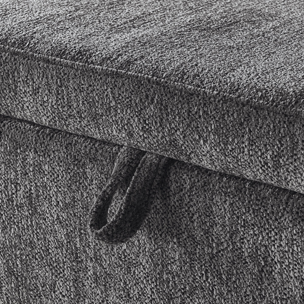 Ottoman Oval Storage Bench Chenille Fabric Bench with Large Storage Space for the Living Room, Entryway and Bedroom,gray