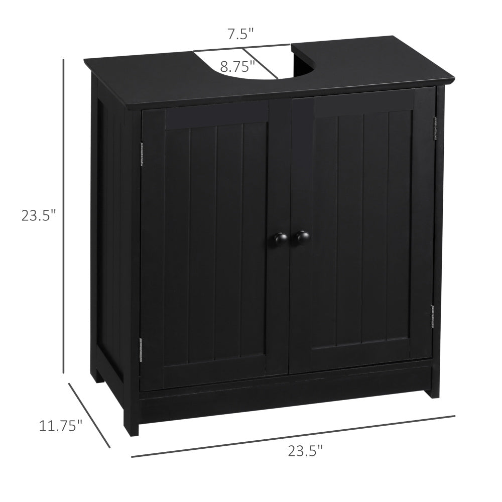 HOMCOM Under Sink Bathroom Cabinet with 2 Doors and Shelf, Pedestal Sink Bathroom Vanity Cabinet, Black