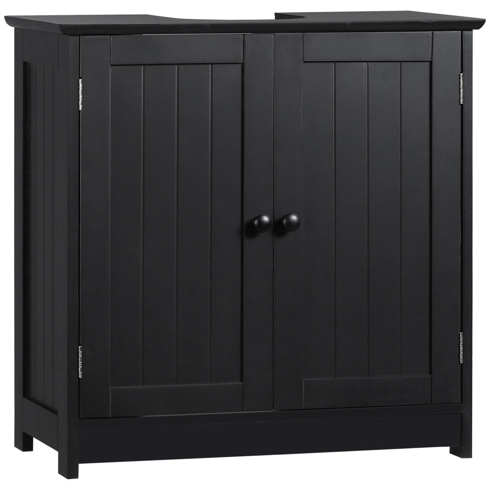 HOMCOM Under Sink Bathroom Cabinet with 2 Doors and Shelf, Pedestal Sink Bathroom Vanity Cabinet, Black