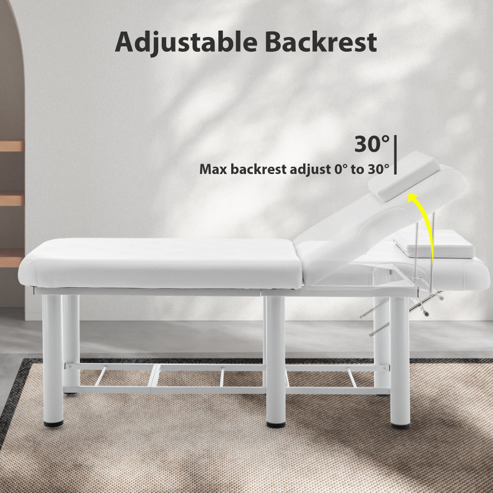 Professioanl Massage Table , Backrest Adjustable, Removable Headrest, Bottom Shelf Storage , Memory Foam Layer Salon Bed,White